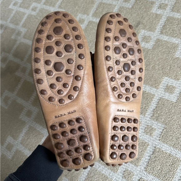 New Zara Man Tan Leather Fringe Loafers Moccasins Driving Shoes Size 41 (US 8) main image 5